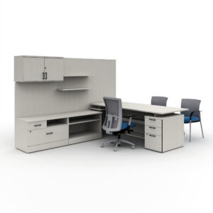 Zira L Shape Height Adjustable Desk with Wall Mounted Storage