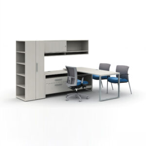 Princeton L Shape Desk with Wardrobe and Wall Mounted Hutch