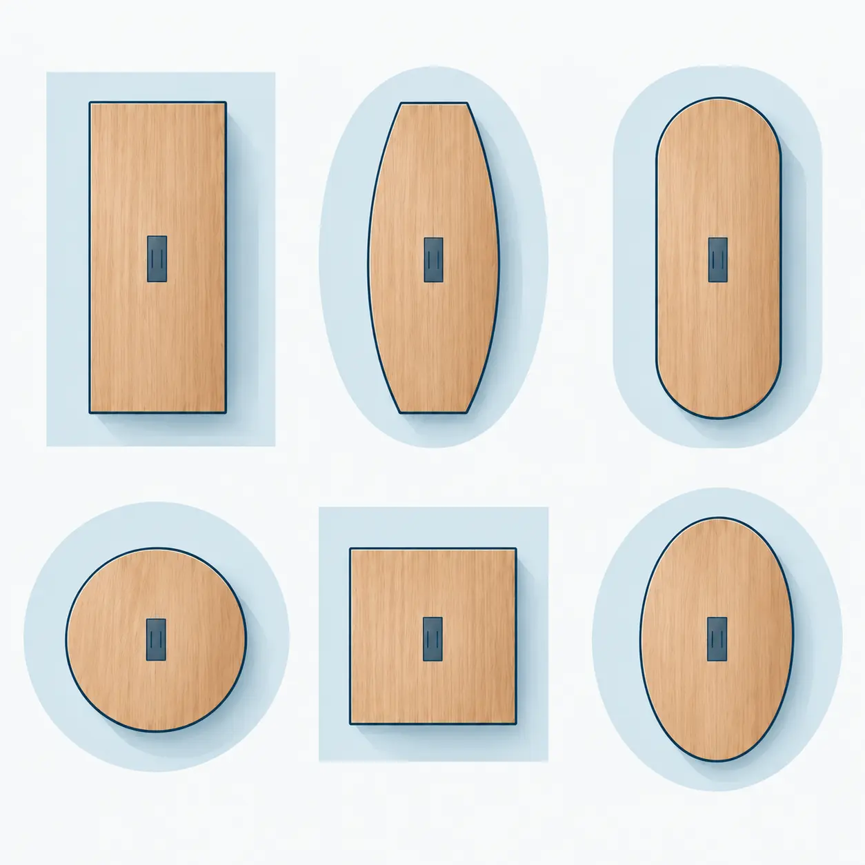 An graphic showing conference room table shapes.