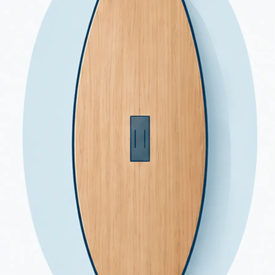 An illustration with a boat shaped conference table.